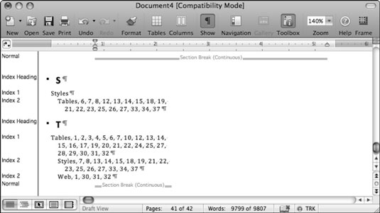 Vytvorte index v programe Word 2011 pre Mac