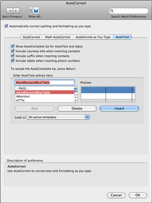 Kā pārvaldīt automātisko tekstu, izmantojot Word programmā Office 2011 darbam ar Mac