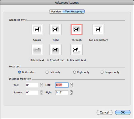 Office 2011 pro Mac: Navigace v dialogovém okně Advanced Layout Words