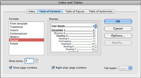 Word 2011 for Mac: Luo sisällysluettelo automaattisesti