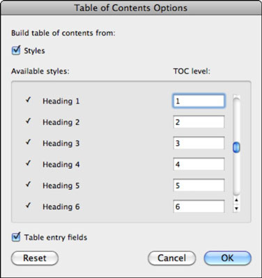 Word 2011 pro Mac: Vytvořte obsah automaticky