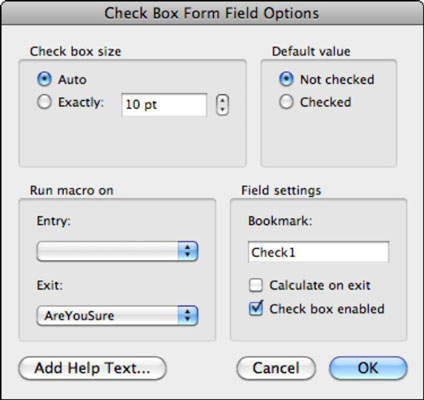 Word 2011 për Mac: Shtimi i kutive të kontrollit te formularët