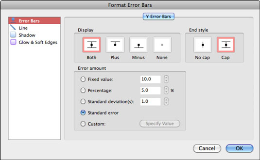 Excel 2011 darbam ar Mac: tendenču līniju, kļūdu joslu pievienošana diagrammām