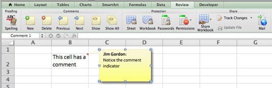 Kā strādāt ar darblapas komentāriem programmā Excel 2011 darbam ar Mac