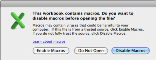 „Excel“ failų formatų pasirinkimas „Office 2011“, skirta „Mac“.