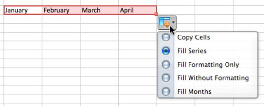 Excel for Mac 2011 töölehed: tippimise seeria lohistamine