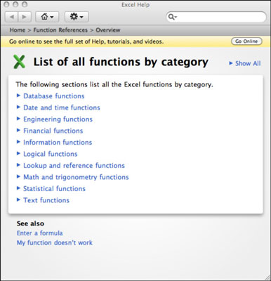 Sisseehitatud funktsioonide ja argumentide kasutamine rakenduses Excel for Mac 2011