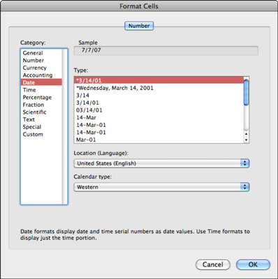 Office 2011 fyrir Mac: Forsníða dagsetningar og tíma í Excel