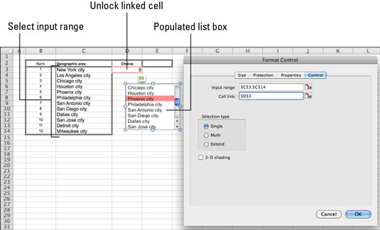 Luettelolaatikoiden tekeminen Excel-lomakkeille Office 2011 for Macissa