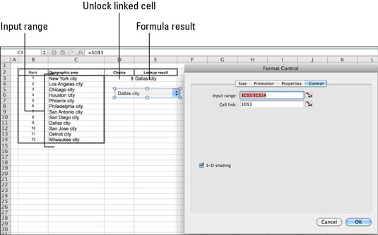 Ponnahdusvalikkopainikkeiden luominen Excel-lomakkeille Office 2011 for Macissa