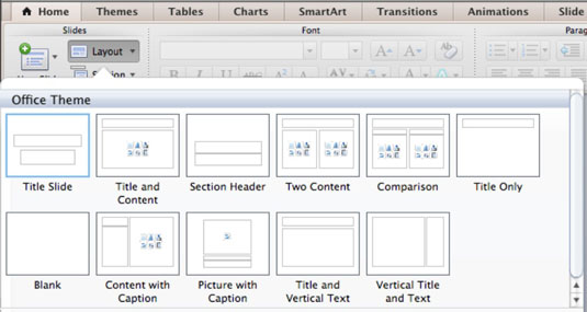 Zgjedhja e një paraqitjeje të rrëshqitjes së PowerPoint në Office 2011 për Mac