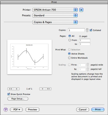 A nyomtatási minőség beállítása az Excel 2011 for Mac programban