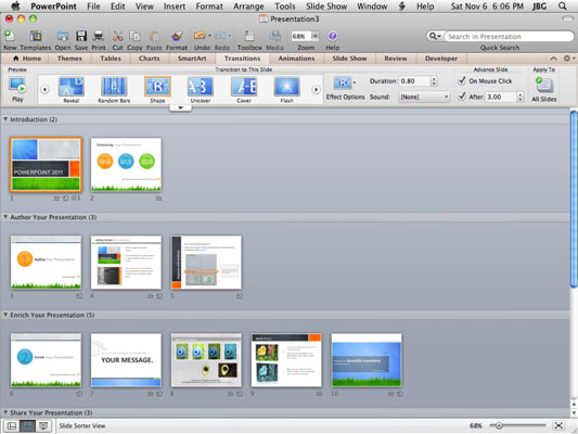 Office 2011 pro Mac: Uspořádejte PowerPointové prezentace pomocí zobrazení řazení snímků