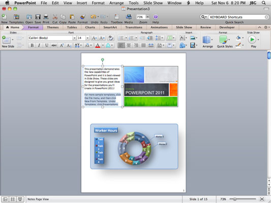 Uporaba pogleda strani PowerPoint Notes v programu Office 2011 za Mac