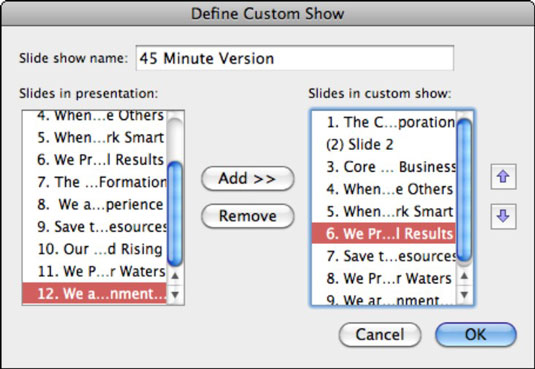 Office 2011 for Mac: PowerPointi kohandatud esituste funktsiooni kasutamine