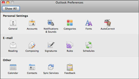 Office 2011 pre Mac: Nájdite a nastavte predvoľby pošty v Outlooku