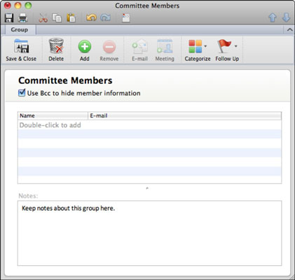 Outlook kontaktpersonu grupu izveide programmā Office 2011 darbam ar Mac