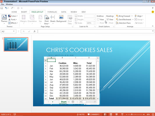 Excel 2013 in PowerPoint 2013