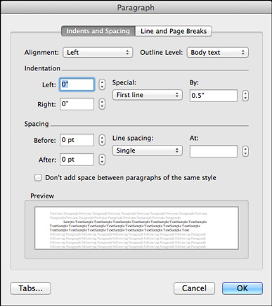 Word 2011 for Maci vahekauguse reguleerimine