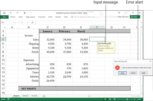 Slik etablerer du regler for datavalidering i Excel 2016