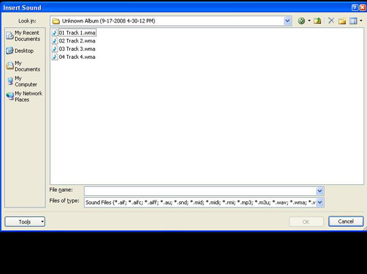 Com inserir la vostra llista de reproducció de so a la vostra diapositiva de PowerPoint 2007