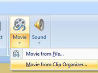 Kā ievietot filmu no klipu organizatora PowerPoint 2007 slaidā