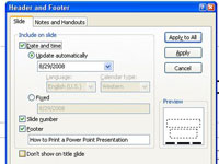 Ako pridať dátum, číslo alebo pätu do snímok programu PowerPoint 2007