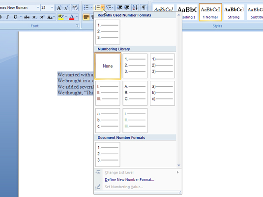 Kā pārvērst tekstu numurētā sarakstā programmā Word 2007