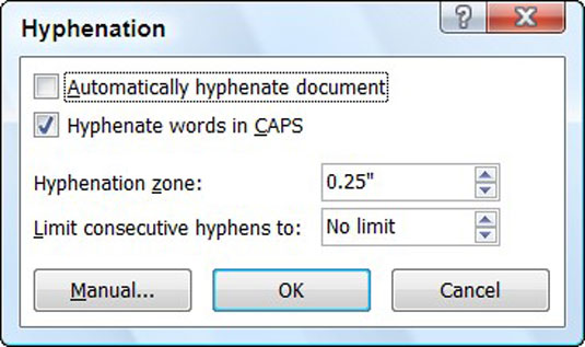 Automaattisen tavutuksen käyttäminen Word 2007:ssä