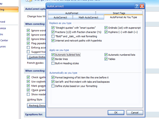 Com desactivar una llista automàtica a Word 2007