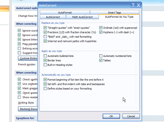 Kā izslēgt automātisko sarakstu programmā Word 2007