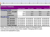 Scenārija kopsavilkuma pārskata izveide programmā Excel 2007