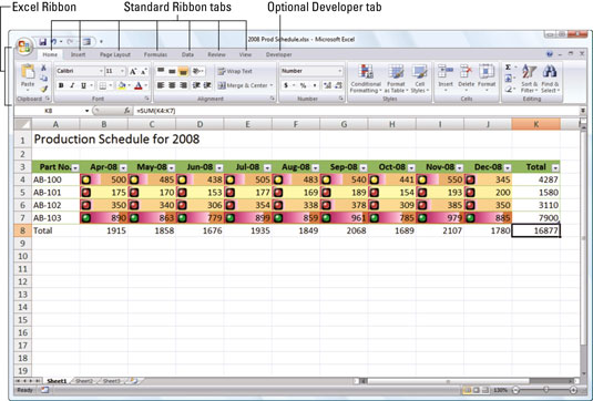 Komandu atrašana programmas Excel 2007 lentes cilnēs