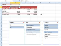 Smulkintuvų naudojimas suvestinėms lentelėms filtruoti programoje „Excel 2010“.