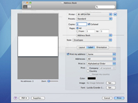Yhteystietojen tulostaminen Mac OS X Snow Leopards -osoitekirjasta