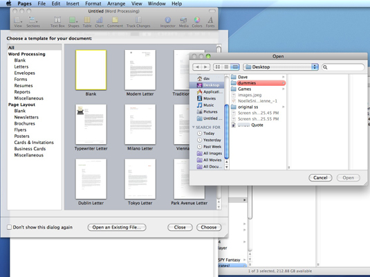 Hur man öppnar ett befintligt sidordokument i Mac Snow Leopard