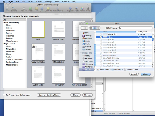 Hur man öppnar ett befintligt sidordokument i Mac Snow Leopard