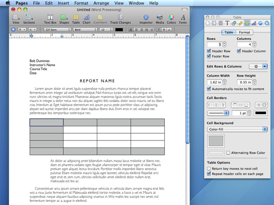 Hvordan legge til en tabell i et Mac Snow Leopard Pages-dokument