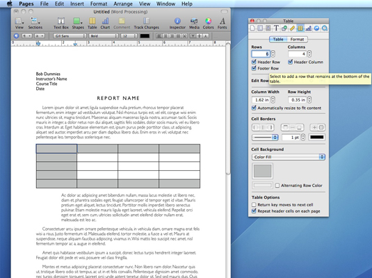 Како додати табелу у документ Мац Снов Леопард Пагес