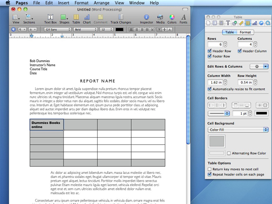 Hvordan legge til en tabell i et Mac Snow Leopard Pages-dokument