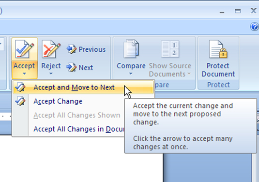 Com acceptar o rebutjar canvis als documents de Word 2007