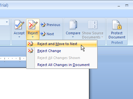 Kuidas aktsepteerida või tagasi lükata muudatusi Word 2007 dokumentides