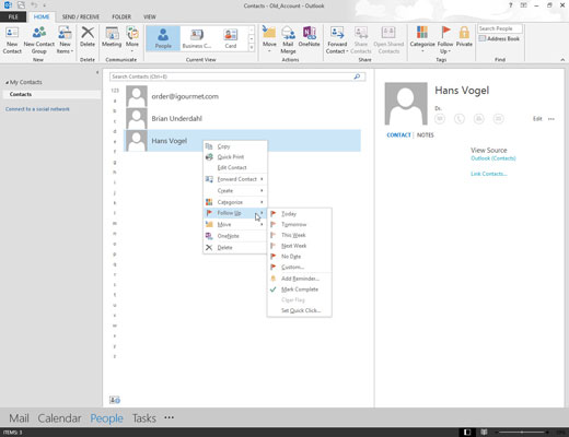 Hvordan flagge en kontakt i Outlook 2013