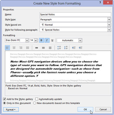 Kā izveidot stilu no jauna programmā Word 2013