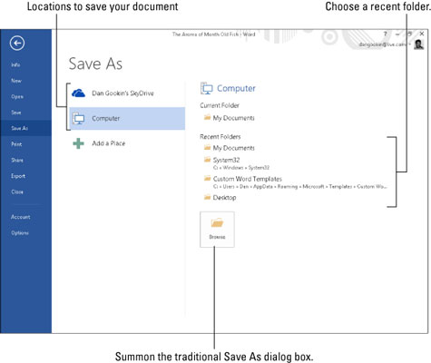 Com desar un document per primera vegada a Word 2013