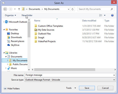 Kuidas salvestada Outlook 2013 meilisõnum failina