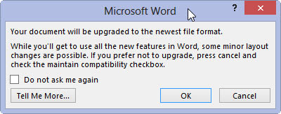 Com actualitzar un document de Word més antic a Word 2013