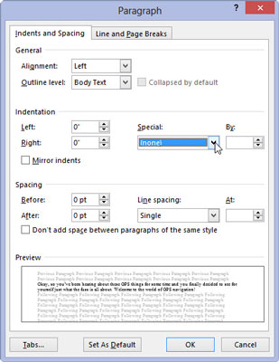 Kaip įtraukti pirmąją pastraipos eilutę programoje „Word 2013“.