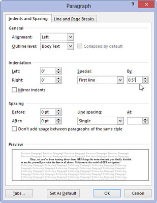 Jak odsadit první řádek odstavce v aplikaci Word 2013