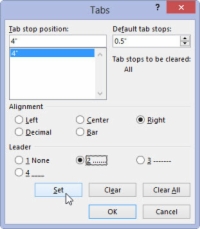 A Leader tabulátorok beállítása a Word 2013-ban